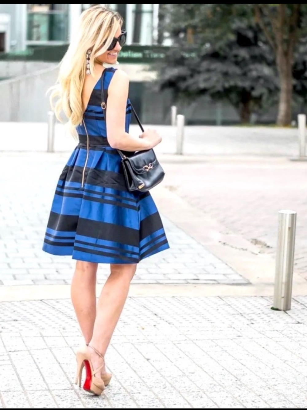 Southern Tide Fit and Flare Stripe Satin Dress Blue Black - Picture 16 of 16